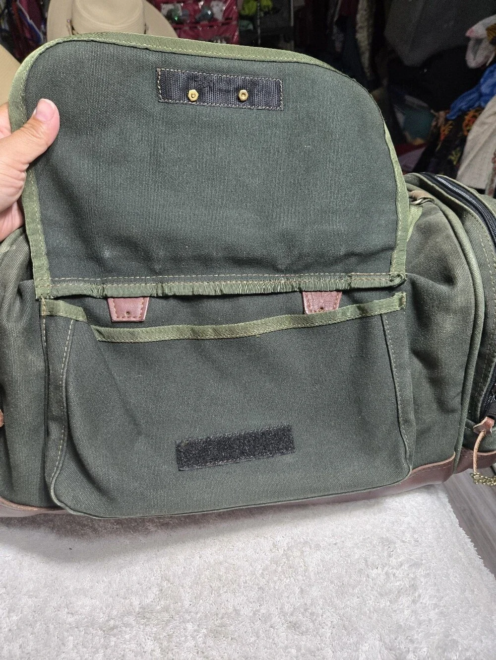 Vintage Orvis Battenkill Green Canvas/Brown Leather Duffle Bag Weekend Luggage